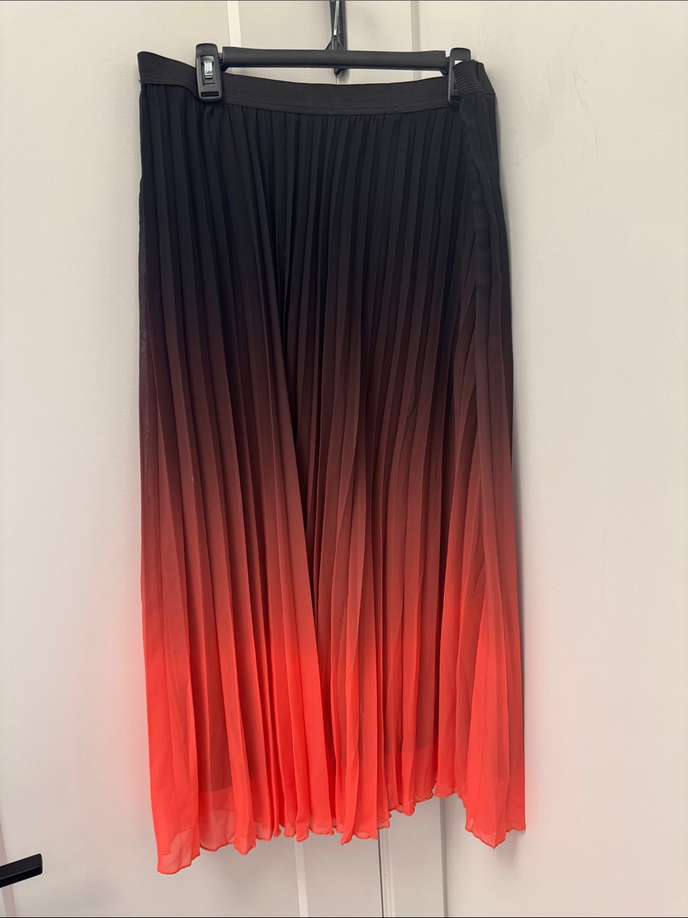 WD.NY Black to Coral Ombre Pleated Maxi Skirt